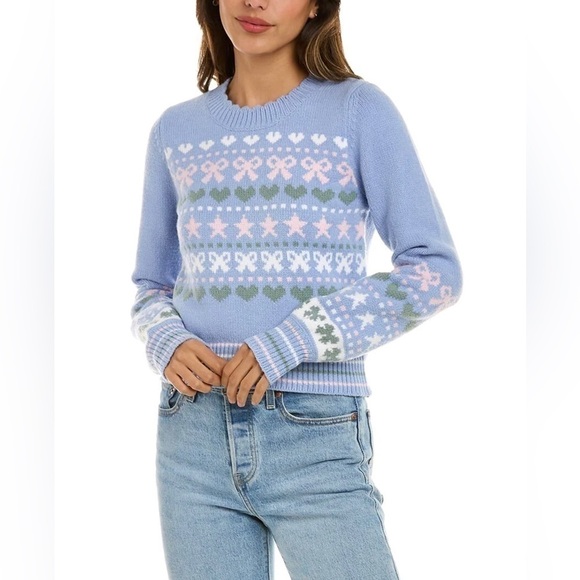 LoveShackFancy Zaheer Pullover Sweater Size M Knit Crew Neck Preppy Blue Skies - Picture 14 of 14